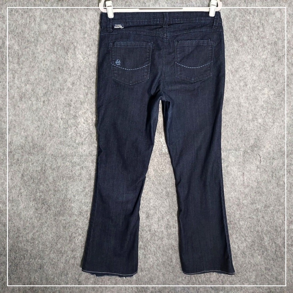 Source Of Wisdom‎ Women Jeans 12 Indigo Dark Wash Cropped Bootcut Embroidered